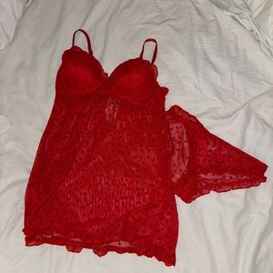 Red Hearts lingerie set with ruffle panties